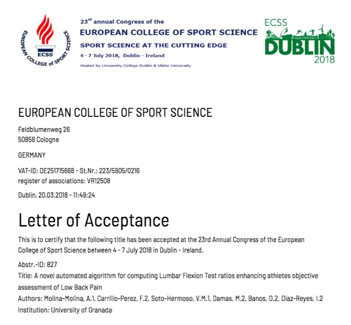 Aceptada la comunicación oral para el Congreso internacional de <a href="/E_C_S_S/">ECSS</a>... Hablaremos sobre un algoritmo automático para calcular ratios de normalidad en dolor lumbar en deportistas con #Electromiografía

👉ecss-congress.eu/2018/18/index.…
#deporte #ECSS2018 #EMG #biomecanica