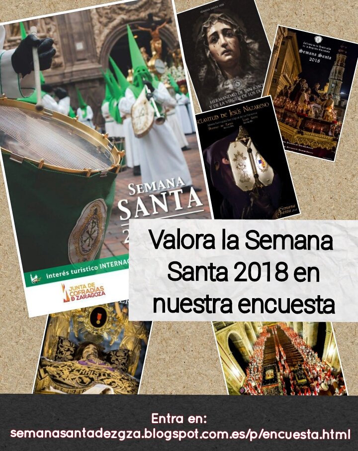 Ya tenemos disponible nuestra tradicional encuesta para valorar la #SemanaSantaZgz 2018 que termino el pasado domingo. Puedes realizarla en: semanasantadezgza.blogspot.com.es/p/encuesta.html