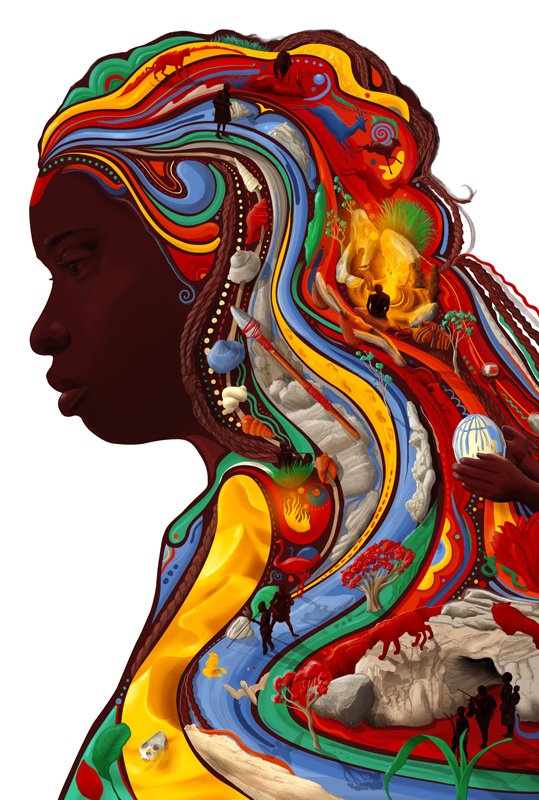 Coningsby Gallery (@coningsbyg) on Twitter photo 'Mitochondrial Eve' by <a href="/samfalc/">Sam Falconer</a> inspired by our most recent matriarchal ancestor who lived in Africa roughly 100,000 years ago. A timeline of human development flows up her hair. 'DEEP TIME' opens at #TheConingsbyGallery 9th April 2018. #mother #illustration #art #science 'Mitochondrial Eve' by <a href="/samfalc/">Sam Falconer</a> inspired by our most recent matriarchal ancestor who lived in Africa roughly 100,000 years ago. A timeline of human development flows up her hair. 'DEEP TIME' opens at #TheConingsbyGallery 9th April 2018. #mother #illustration #art #science