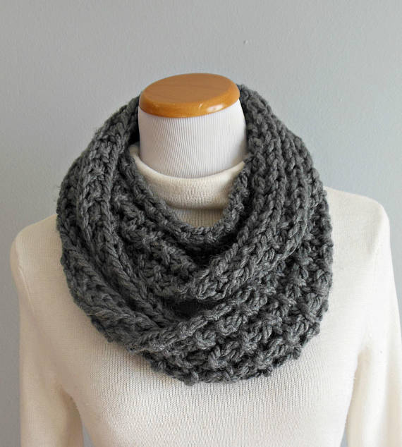 Dark Grey Hand Knit tinyurl.com/yb4vll7o via <a href="/EtsySocial/">EtsySocial</a> #etsymntt #handmade #Thickandchunky #infinityscarf