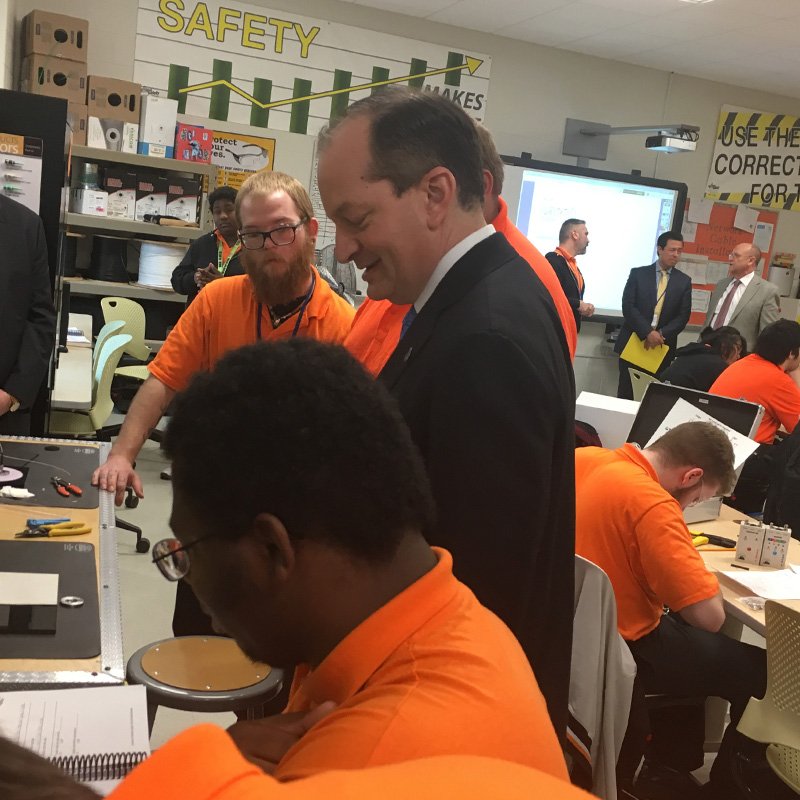 U.S. Secretary of Labor Alexander Acosta speaking with students at the Ottumwa Job Corps Center in Ottumwa, Iowa.