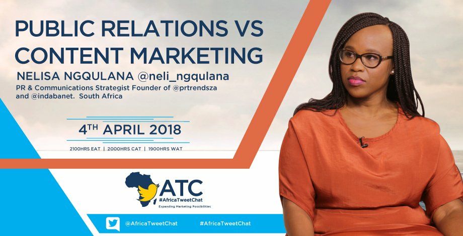 Neli_Ngqulana's tweet photo. I'm​ on the hot seat tomorrow leading the discussion on how PR and content marketing can complement each other... Do join the #AfricaTweetChat network - digital marketers from across the continent - at 8pm CAT... See you then ❤ https://t.co/FM5zbpV1Vh