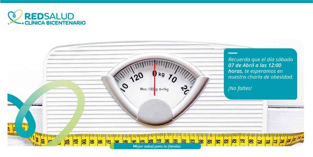 ¡Están todos cordialmente invitados a nuestra Charla de Obesidad! los esperamos este sábado 07 de abril a las 12:00 horas, en el Edificio Centro Médico, piso 6.
Inscripciones al correo comunicacionesymarketing@clibisa.cl