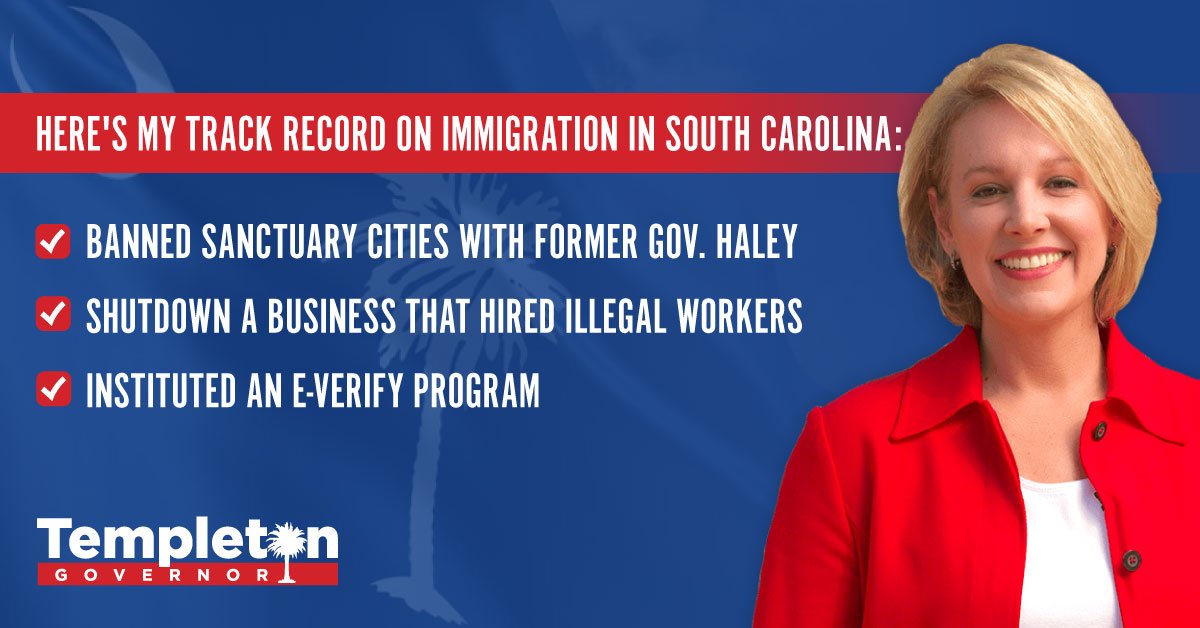 Under Governor Haley I helped write the law that banned sanctuary cities, shutdown a business that hired illegal workers, and instituted E-Verify – a program that allows employers to determine an applicant’s immigration status.