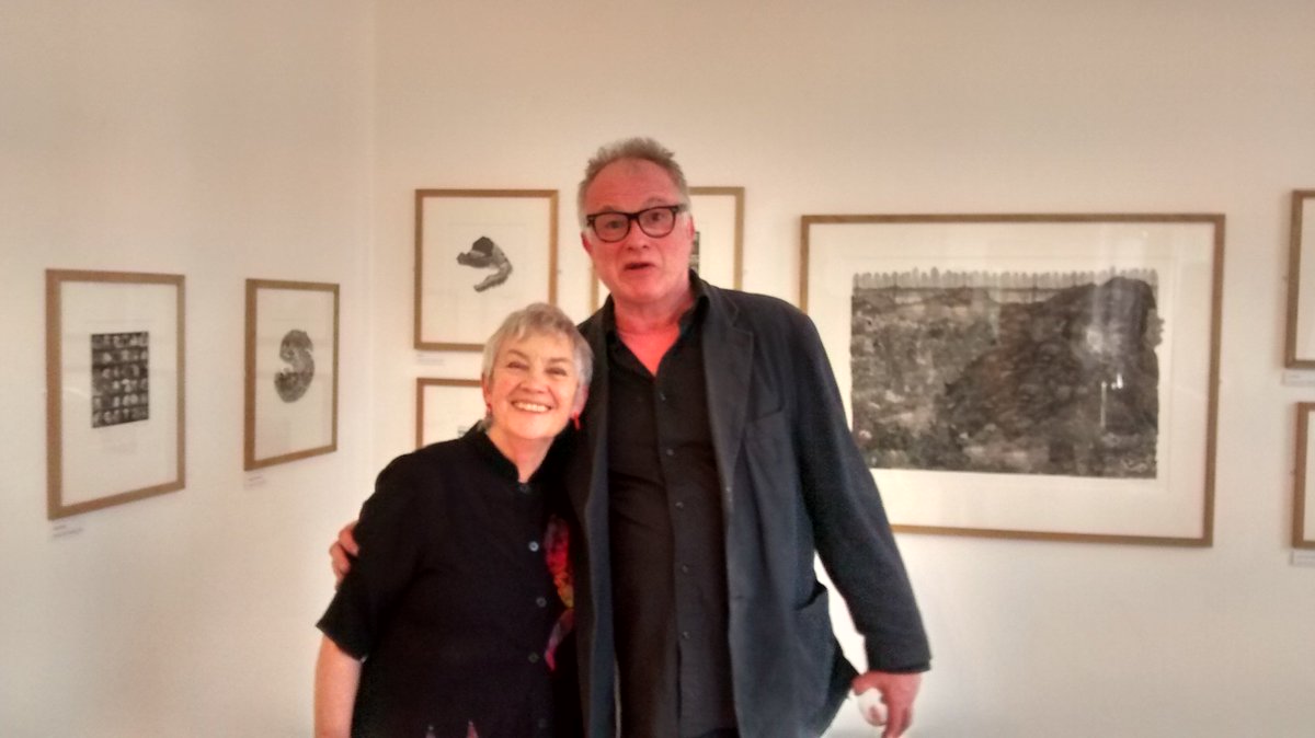 Two top printmakers: Hilary Paynter and <a href="/ChrisSalmonArt/">Chris Salmon</a> catching up at Hilary's PV this evening. We're open until 7pm so pop on by and take a look!