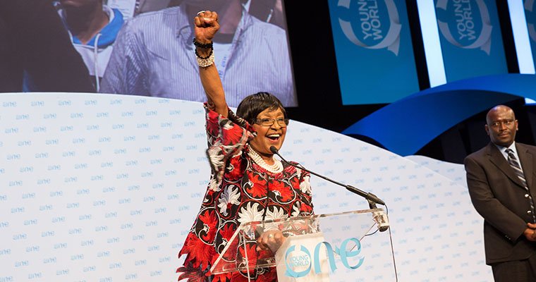 OneYoungWorld's tweet photo. Today we mourn the loss of #WinnieMandela &amp; extend our deepest condolences to her loved ones. We were fortunate to have hosted her at #OYW 2013 in Johannesburg where she gave a touching address. Rest in peace #MamaWinnie https://t.co/XdqZZHkHhf https://t.co/dJbz8SQBYI