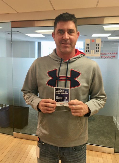 threatstack's tweet photo. We dropped in with a special delivery for George Gagnon @PatientPing, who's super excited about our Cloud #SecOps launch! #SecOpsBetterTogether https://t.co/4s2ByvLtsG