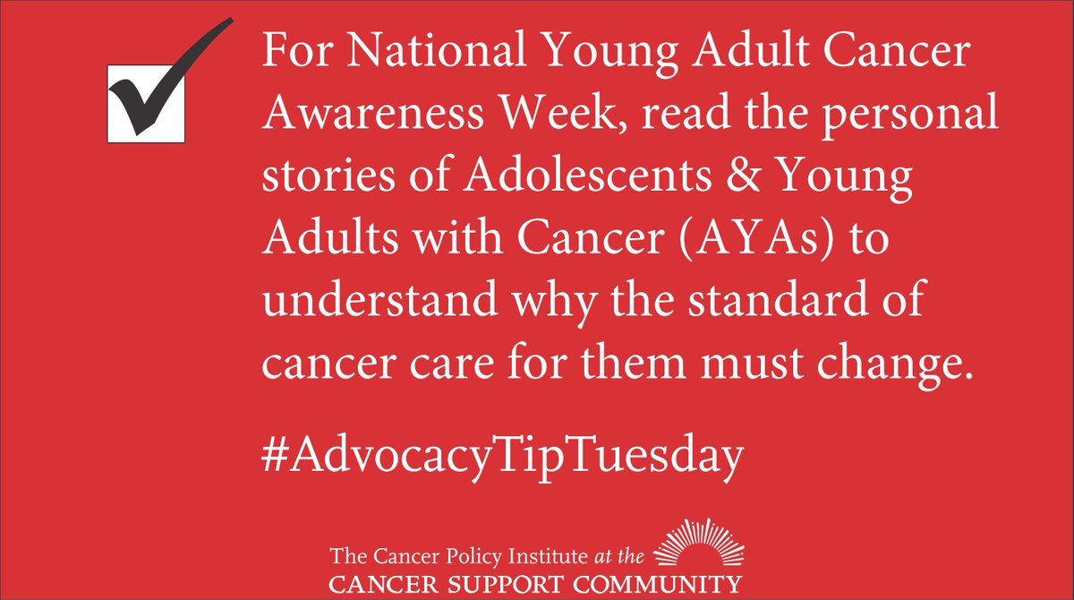 CSCCancerPolicy's tweet photo. Happy #AdvocacyTipTuesday! Check out the blog post, "The Support You Still Need: AYA Survivorship," & learn about the survivorship issues that AYAs face. #ThisisAYACancer #YoungAdultCancerAwarenessWeek https://t.co/L9IQT1JaGo https://t.co/ER9z2yOeGn