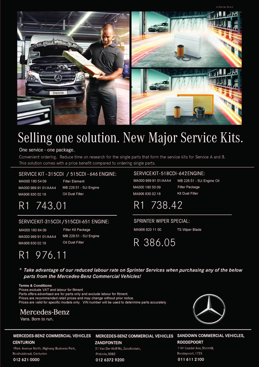 Sandown_CV's tweet photo. Mercedes-Benz Sprinter Service Kits - Now even more affordable! - https://t.co/zmfjfhvEtJ https://t.co/EVm6rXTNu1