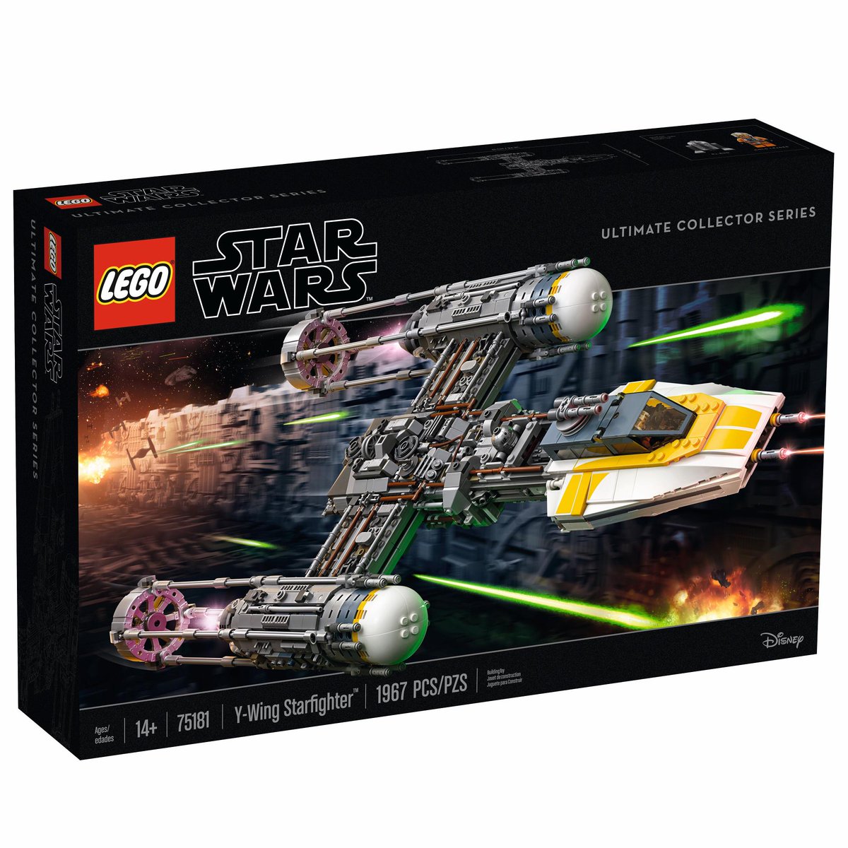 LEGO_Group's tweet image. Stay on target with the new LEGO @starwars Ultimate Collector Series Y-Wing Starfighter, featuring a Gold Leader minifigure. Available May 4th! #LEGOStarWars