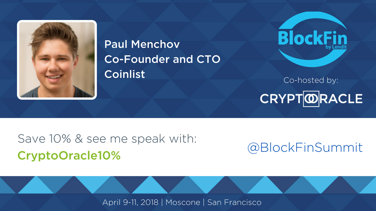 BlockFinSummit's tweet photo. The token sale space has grown at a blistering pace. There's been great success, painful mistakes, and lots of learnings. During Fireside Chat on Advancing the Token Sale Space with @pmenchov of @coinlist, he'll share what it will take to make future growth sustainable. https://t.co/3I328UsYYw