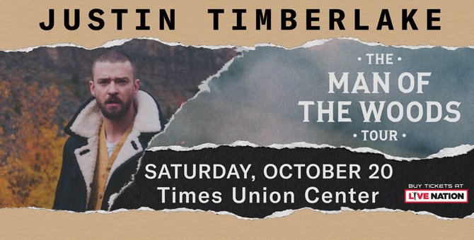 livenationtoga's tweet photo. NEW SHOW: @jtimberlake is coming to #Albany at @TUCenter on Saturday, October 20! Tickets on sale Monday, April 9 at 10 AM! #MOTW #ManOfTheWoodsTour https://t.co/vn9Dhm8bBm