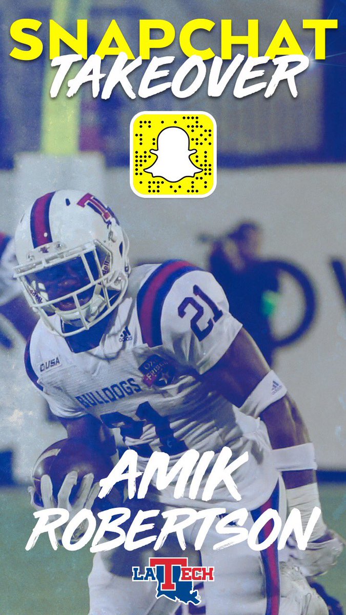 🚨TAKEOVER ALERT🚨

<a href="/LATechFB/">LA Tech Football 🏈</a> athlete Amik Robertson will be taking over our snapchat account all day tomorrow! Be sure to tune in!

👻: LATechSports