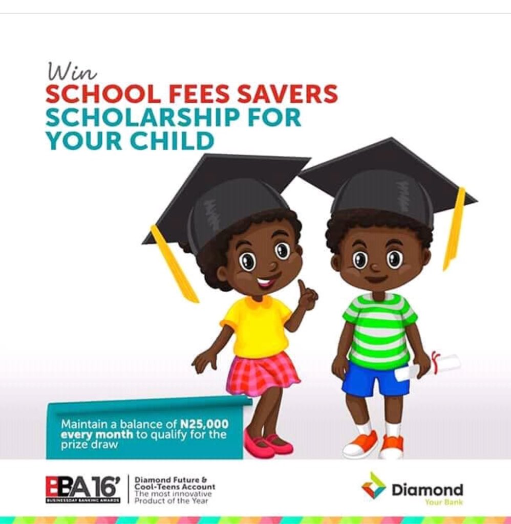 CeeOgbonnaya's tweet photo. Still wondering how to qualify in the Scholarship Offer for a chance to win N100,000 for your childโs school fees?
Easy!
Set up a StandingInstruction of N10,000 & above or maintain an average balance of N25,000 today!
#DiamondFuture
#DiamondCoolTeens
#DiamondBank https://t.co/H11O5sKxwY