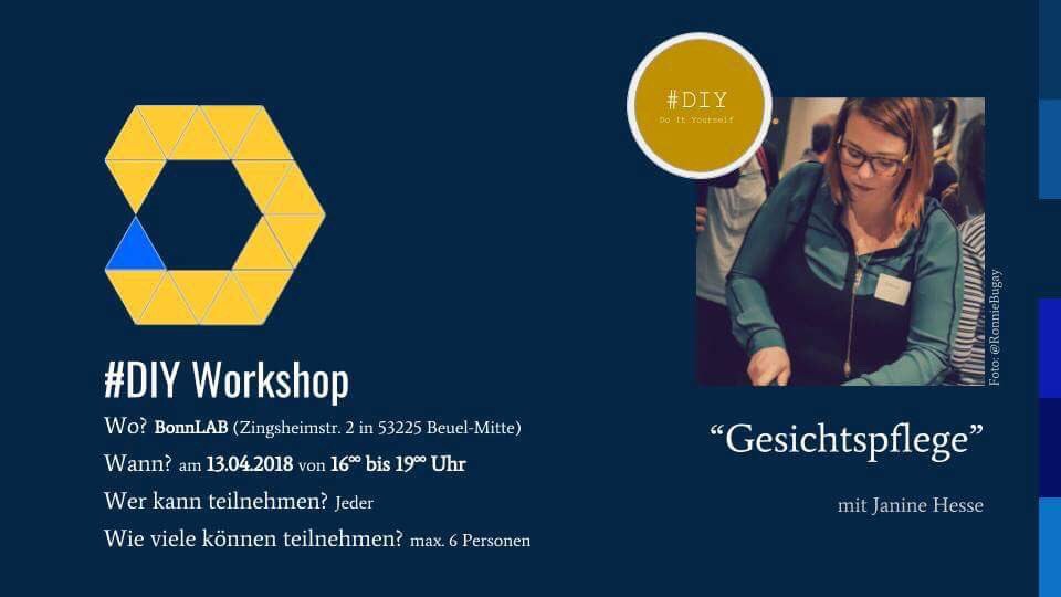 BonnLAB's tweet photo. Hallo #Bonn,
Nächste Woche Freitag (13.04. von 16-19 Uhr) findet bei uns wieder ein #DIYwithJanine Workshop statt. Wenn ihr bei @janine_hesse lernen möchtet wie man eigene Gesichtspflegeprodukte herstellt, meldet euch hier an:
https://t.co/KYEsYrollA

#JeyNine #DIY #bonnisst https://t.co/xnbYUlOg88