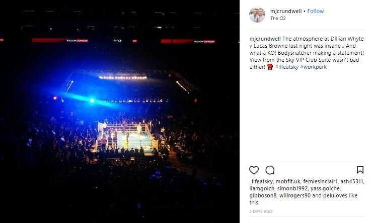 EarlyCareersSky's tweet photo. It was great to see Murray enjoying one of the many perks of working with us during the #WhyteBrowne fight at @TheO2- best seats in the house, perhaps? #LifeatSky https://t.co/oC6ArOlWBt