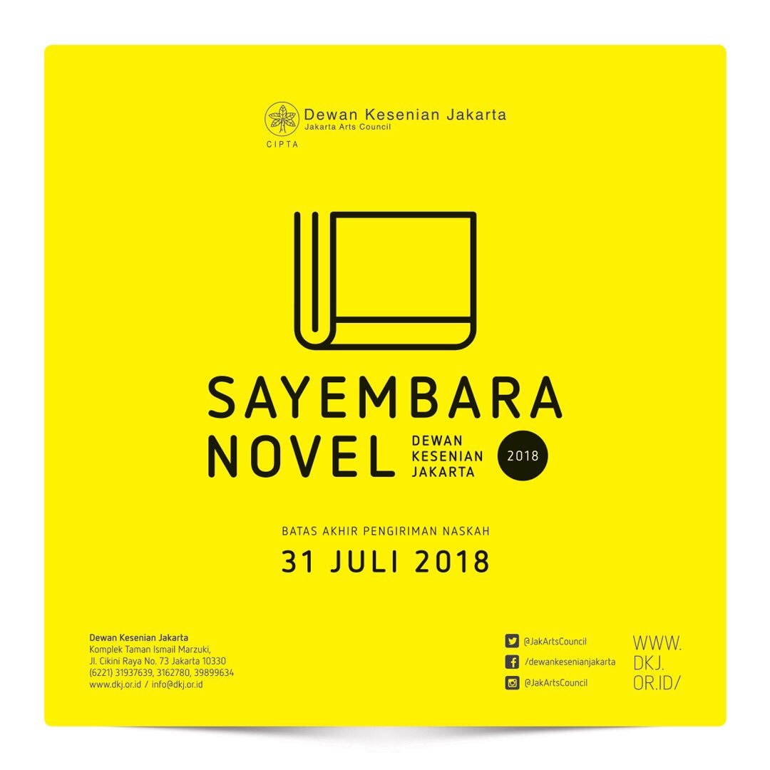 JakArtsCouncil's tweet photo. Sudah sampai mana naskah yang Anda tulis? 📚
.
Batas akhir pengiriman naskah 31 Juli 2018 cap poa atau diantarkan langsung ke kantor DKJ. Info lengkap kunjungi: https://t.co/V6txJMcErr https://t.co/tHCLmJK0rT