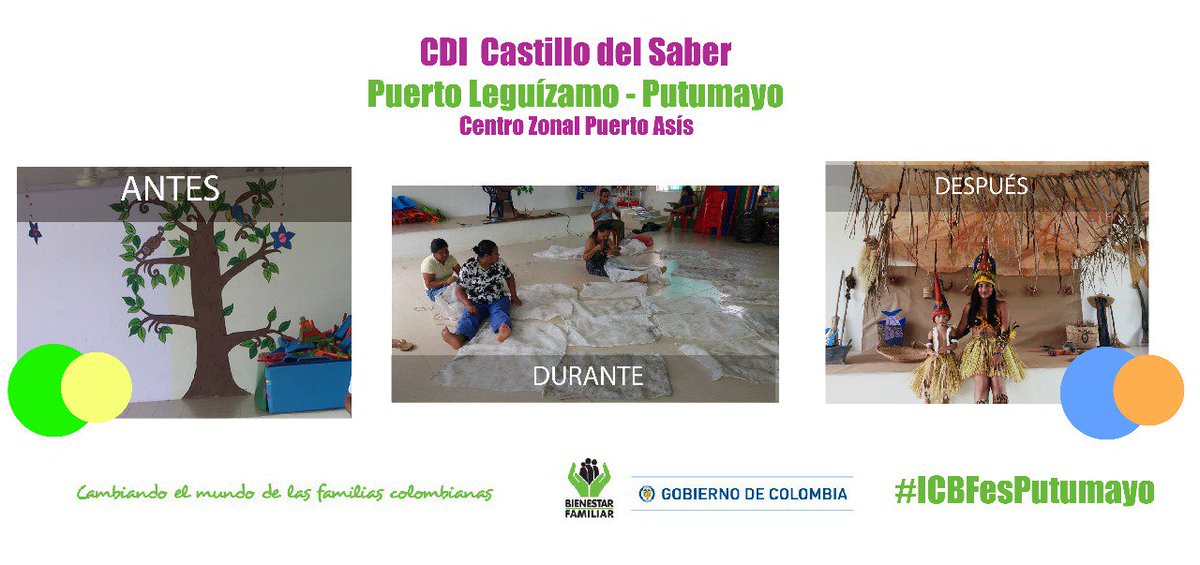 burbanocarol's tweet photo. Desde el #CDI Castillo del Saber en #PuertoLeguízamo se promueve la conservación de la cultura del pueblo #Muruy Transformamos los espacios de nuestros niños y niñas para desarrollar al máximo sus capacidades #LosNiñosPrimero #ICBFesPutumayo https://t.co/4QTKfSly0l