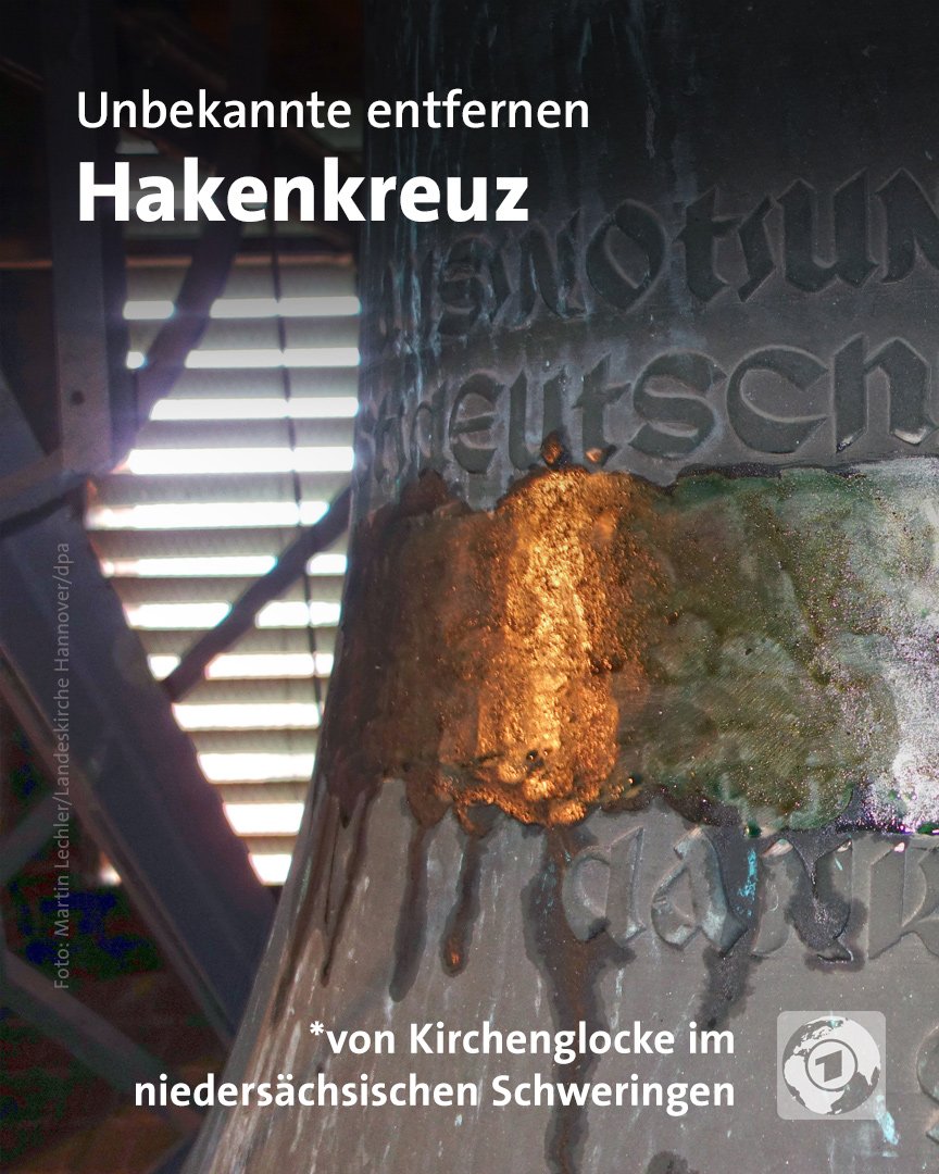 Unbekannte haben von der Kirchenglocke des Ortes ein Hakenkreuz entfernt, das zuvor darauf zu sehen war. Übrig blieben Spuren der Schleifarbeiten.