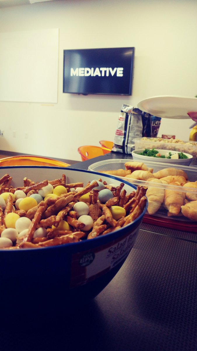 Mediative's tweet photo. A great turnout for our #Easter potluck ft. Easter Trail Mix, Mushroom Zesty Chicken, Mini Egg Cheesecake 🤤, Homemade Meatballs and much more. Hope you all had a great weekend. #LifeAtMediative https://t.co/gt69JyORpK