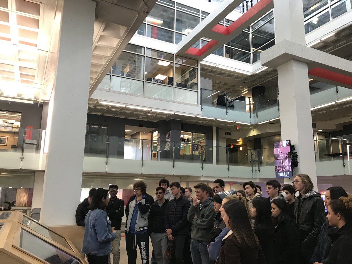 SFHSCounseling's tweet photo. On the road w/ Ms. Ishida and the East Coast College Tour students @Northeastern in the student center! #SFHSDiscover https://t.co/6464Aj44Hp