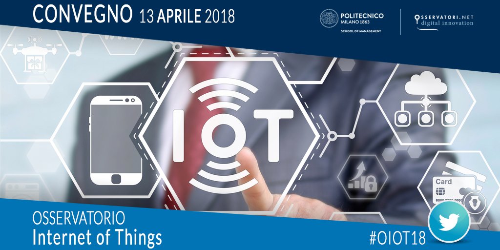 Qual è il valore del mercato #InternetofThings in Italia e i trend più rilevanti che si sono osservati nel 2017 a livello mondiale? Vieni a scoprirlo il 13 aprile --> goo.gl/hBCWDX #OIOT18