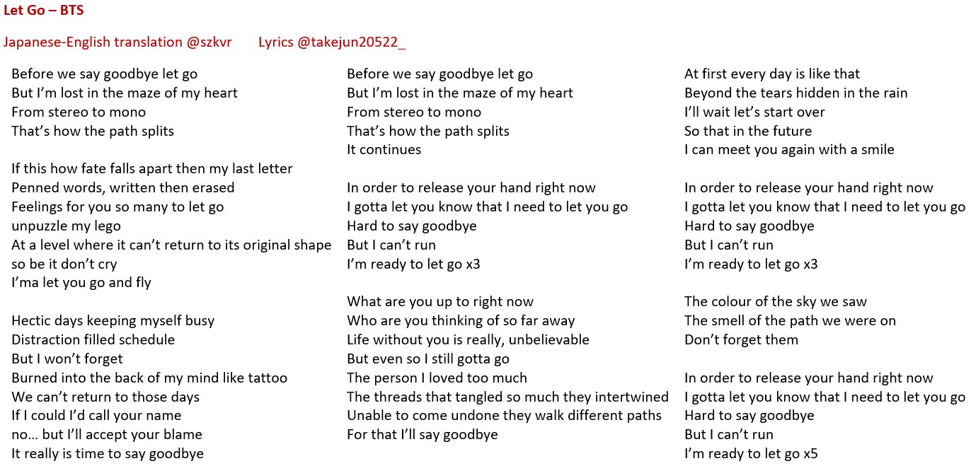 Zombie Mana The Rt Bot Eng Rom Jpn Let Go Bts Lyrics Japanese English Translation Szkvr 歌詞 Takejun522 T Co H17x8um2bg Twitter