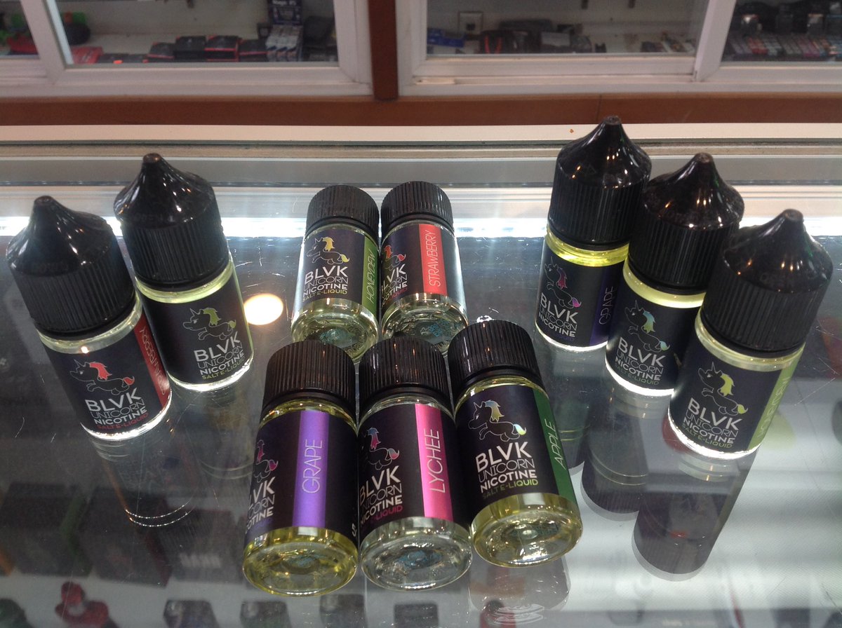 Fmsvapes2's tweet photo. BLVK unicorn SALT  NICOTINE 50 mg in many different flavours Honeydew,Grape,Apple,Strawberry and Lychee https://t.co/jwTDy06U7y