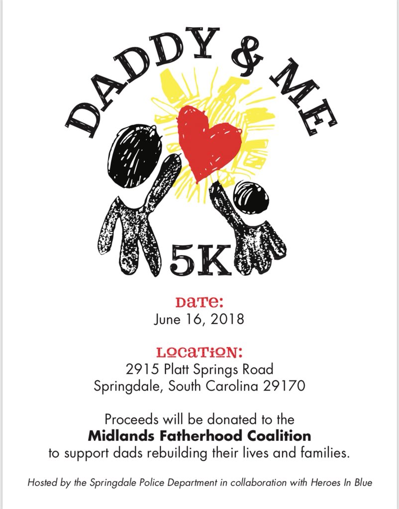 MidlandsFathers's tweet photo. This Father’s Day weekend, please join @MidlandsFathers, @SpringdalePDSC, @ServeAndConnect, and our local communities on Saturday, June 16th for the Daddy &amp; Me 5K. Come join us as we celebrate fathers and families. Register today at https://t.co/ySdk5XS1fp. https://t.co/cF6wd8RmyX