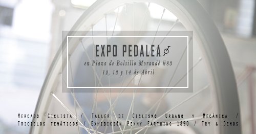 RevistaPedalea's tweet photo. #ExpoPedalea 12,13 y 14 abril en Plaza Bolsillo Morandé 83.
Mercado Ciclista con emprendedores locales
Taller Mecánica de bicis con @_Doctor_Bike 
Taller Educación Vial con @Map8ong 
Exhibición Penny Farthing con @alemanybicycles https://t.co/bTYYgnexUE