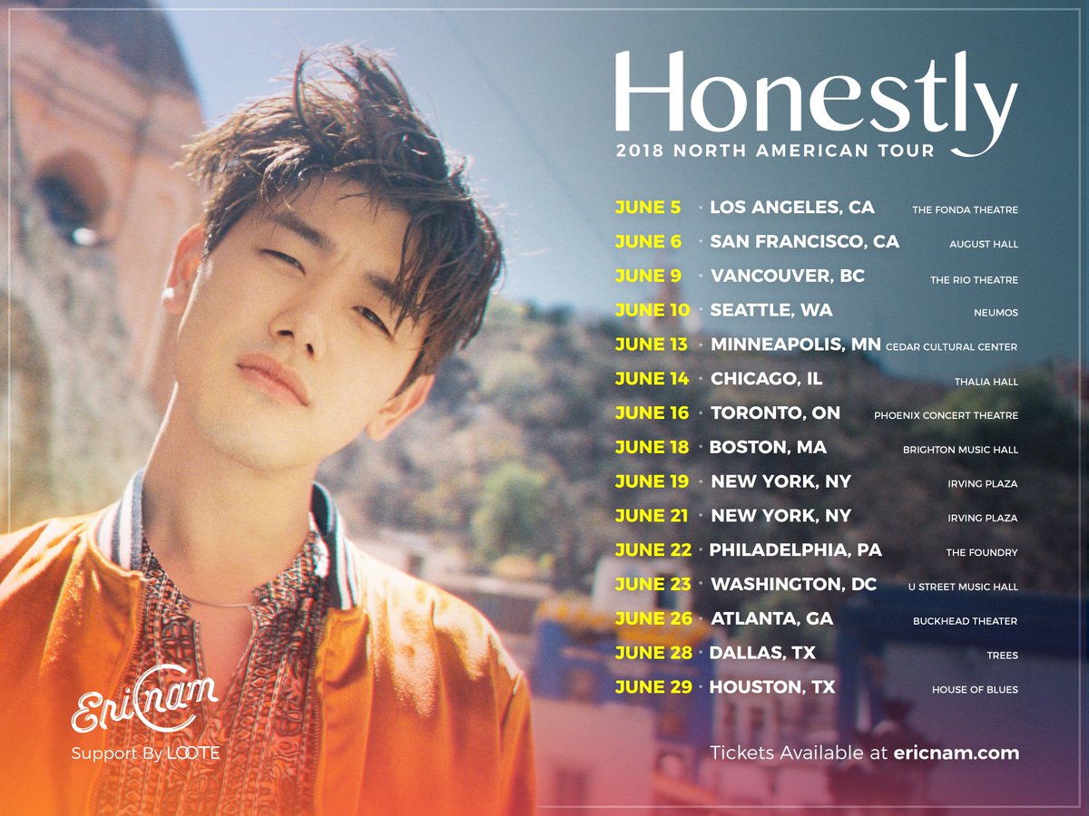 ericnamofficial's tweet photo. June 2018. 15 shows 14 cities with opening guests Loote. 

You coming? Details at https://t.co/RpNggUKX4F 

Presale 4/4 (WED 10am)
PW : POTION
General Sale 4/6 (FRI 10am) https://t.co/Gid0qApcpK