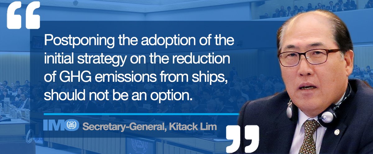 IMOHQ's tweet photo. IMO Secretary-General stresses urgency of successful outcome on GHG strategy as he opens working group meeting ahead of next week’s key Marine Environment Protection Committee: https://t.co/JI4JeaP21U #MEPC72 https://t.co/XzZPNFXudK