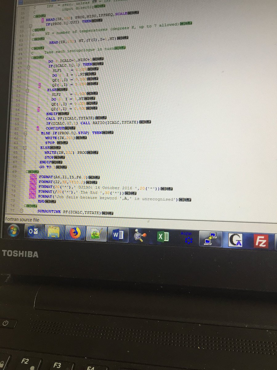 ChemChook's tweet photo. Actually enjoying dedicating some time to go back and do a bit of programming today to finish off a long overdue paper draft #CompChem #fortran #isotopeeffects #SULISO https://t.co/u7oPfLM575