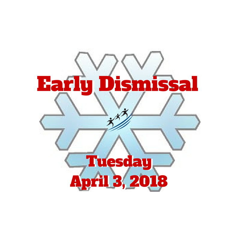 HSSD's tweet photo. Howard-Suamico schools will dismiss 2 hours early today, Tuesday, April 3, 2018. Bus routes will run two hours earlier than on a normal school day. All after-school events are postponed. 1/2 https://t.co/w3kGzOe5gY