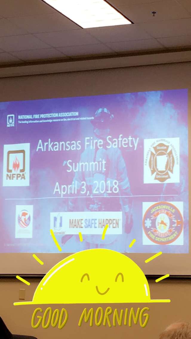 ChiefRose19's tweet photo. Good morning from the @ARFireMarshals @NFPA @USCPSC @Nationwide #ArkansasFireSafetySummit https://t.co/MwGBzQSxuT