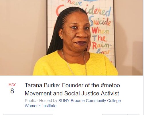 CFSCNY's tweet photo. Our Women's Fund is proud to be a co-sponsor of this important event! Tarana Burke, founder of the Me Too Movement will speak at SUNY Broome on May 8th at 6:30 p.m. https://t.co/C491lIv2ob