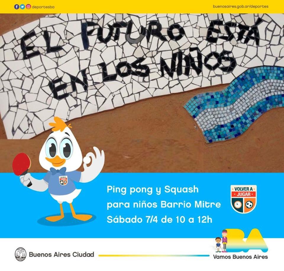 volverajugarorg's tweet photo. 7 de Abril nuestra clase abierta de squash para niños la vamos a dar en el Barrio Mitre. Llevaremos nuestra cancha de squash inflable, tres mesas de ping pong Almar Tenis de Mesa. Nos acompañará la Subsecretaria de deportes de la Ciudad y el Comedor infantil Madres en lucha. https://t.co/kJQHfZAtnH
