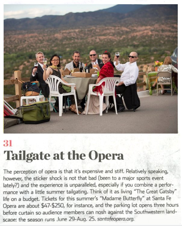 santafeopera's tweet photo. Opera Tailgating in Santa Fe? The @WSJ's Spring Off Duty 50: Adventure & Travel says YES! https://t.co/QCQDmrfZDi #opera #tailgate #traveltuesday https://t.co/1kDzEbrWeX