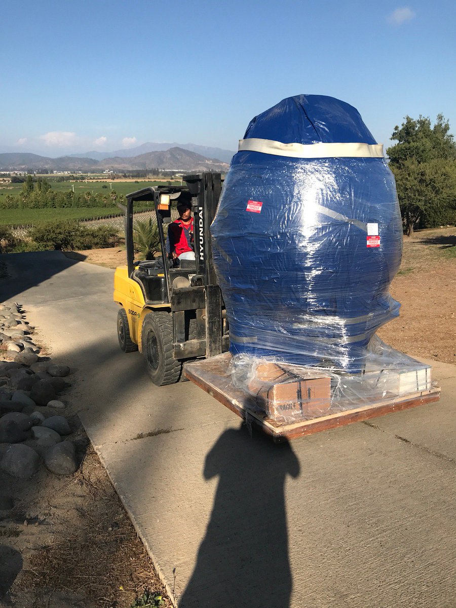 KingstonWine's tweet photo. Our new concrete #wineegg arrived just in time for #harvest2018. After squeezing it into the #winery it's safely in the #barrelroom awaiting our 2018 #Chardonnay. https://t.co/P5a3ipluIv