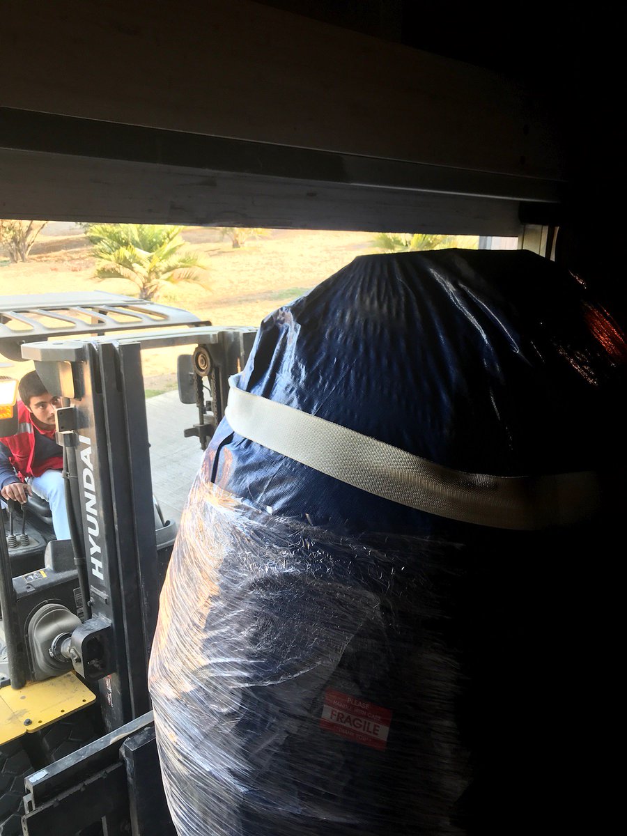 KingstonWine's tweet photo. Our new concrete #wineegg arrived just in time for #harvest2018. After squeezing it into the #winery it's safely in the #barrelroom awaiting our 2018 #Chardonnay. https://t.co/P5a3ipluIv