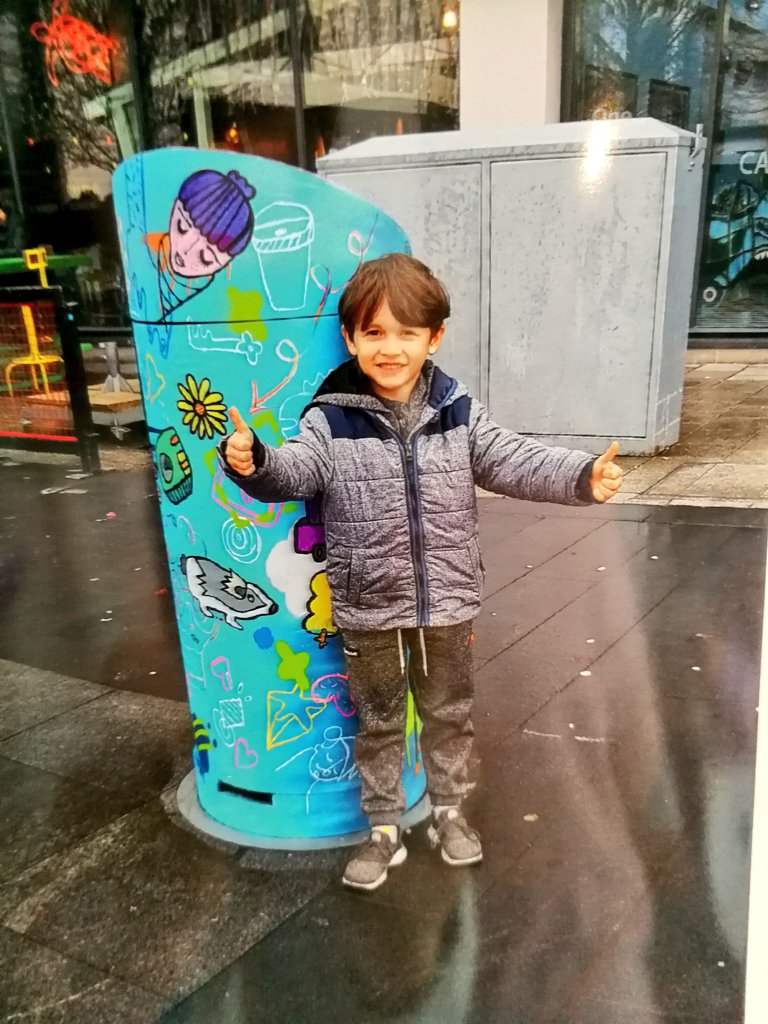 SolentShowcase's tweet photo. We have the #binitinthebin trail this week. Grab a map, find all of @kevmunday's bins around Southampton City centre and claim your prize here at @SolentShowcase gallery! This is wee Shawn, he found them all with style 😁 @Go_Southampton https://t.co/RgpSD2wvtZ
