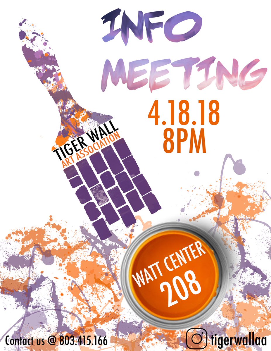 tigerwallaa's tweet photo. We are having our interest meeting at 8 pm on April 18 in Watt 208! If you’re interested in contributing to the Tiger Wall Art Association, stop by to learn all about how to get involved! We hope to see you there 🎉🎨🖌 https://t.co/eWJ7NHEAaV