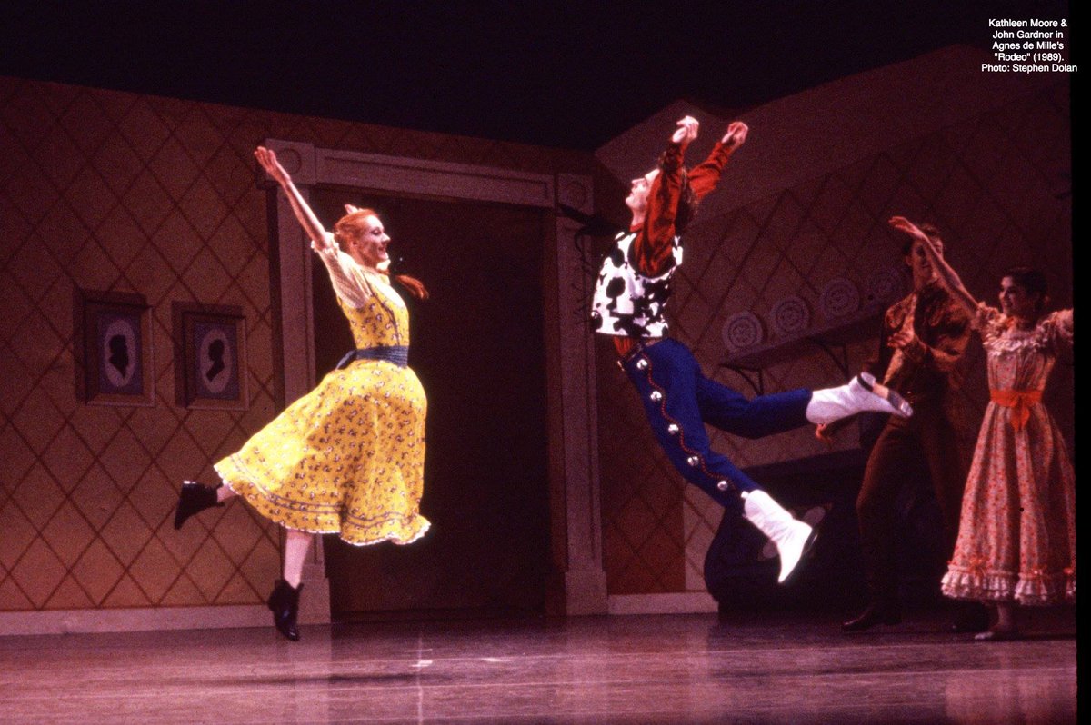 ABTBallet's tweet photo. Happy 75th Anniversary to the musical Oklahoma! The original Broadway production opened in 1943, featuring dances by Agnes de Mille. De Mille’s earlier work "Rodeo" caught the eye of the creators. The musical’s groundbreaking choreography blended ballet, modern dance &amp; theatre. https://t.co/CwvlzKaeyg