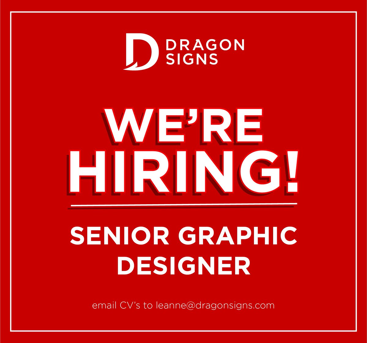 Dragon Signs (@dragon_signs) on Twitter photo WE'RE HIRING! Full time opportunity in our fantastic business - Retweet and share! <a href="/Dragon_Signs/">Dragon Signs</a> #dragonsigns #graphicdesigner WE'RE HIRING! Full time opportunity in our fantastic business - Retweet and share! <a href="/Dragon_Signs/">Dragon Signs</a> #dragonsigns #graphicdesigner