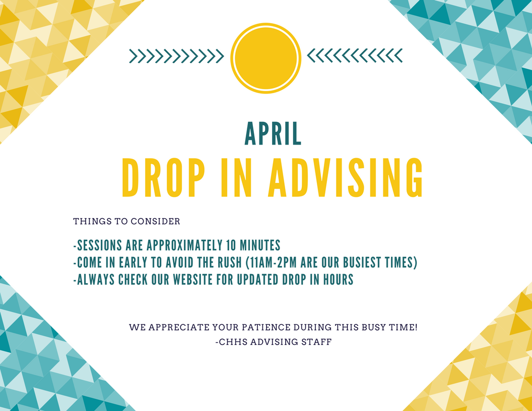 CHHSadvising's tweet photo. Here are some things to consider for April Drop In Advising! https://t.co/hTsCuFi90r