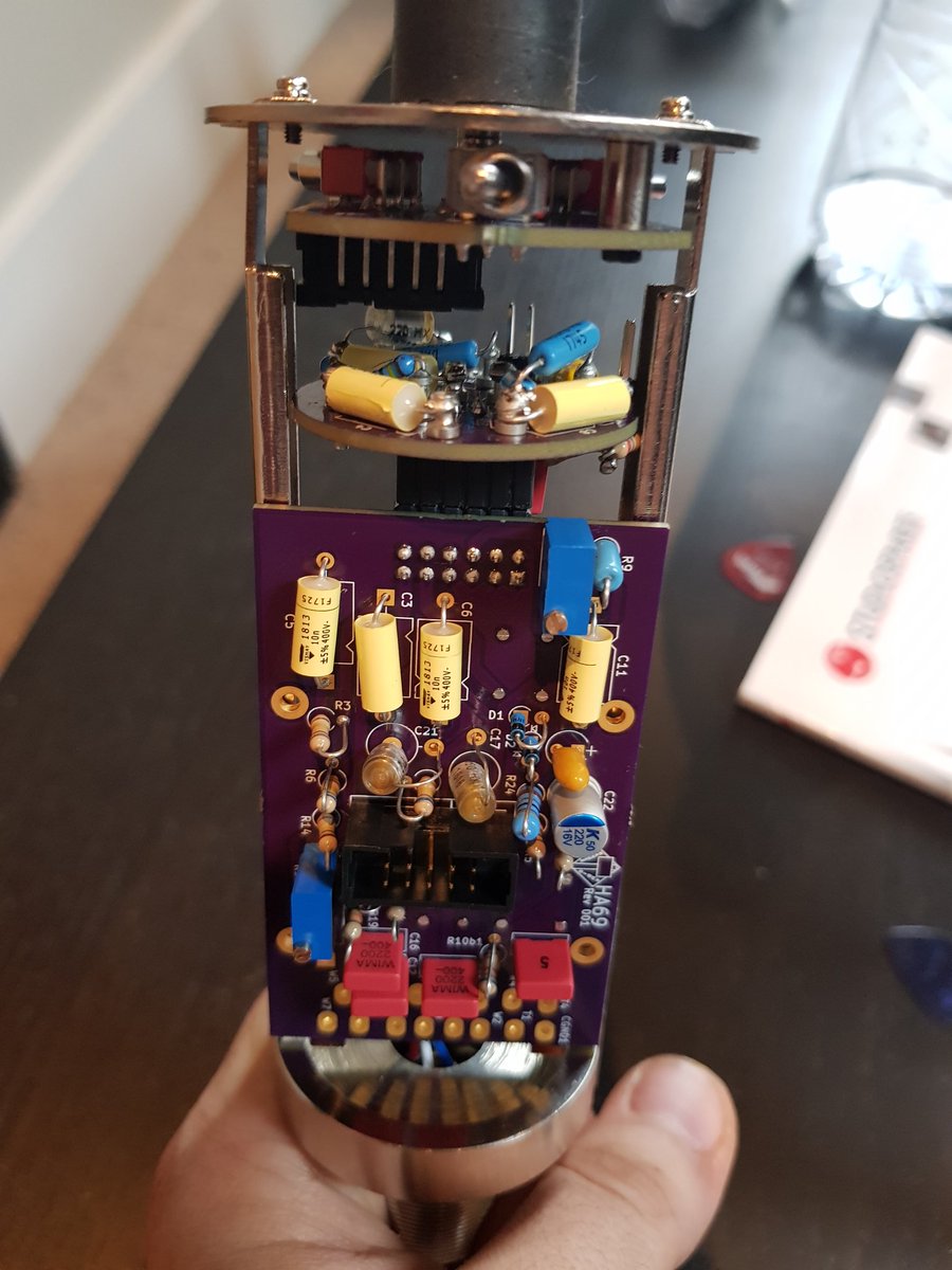 HammerAudio's tweet photo. So fiddley! Point to point soldering is a definitely perscription for burnt fingers on such a cramped board! Pleased at how neatly I managed to build this for a 1st prototype :) #microphone #studiolife #handmade #recordingstudio #electronics https://t.co/hH9jdS0Eoh