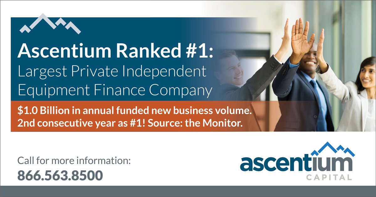AscentiumTeam's tweet photo. Ascentium Capital ranks #1 Largest Private Independent Finance Company in the U.S. for the 2nd consecutive year! Learn about Ascentium’s fast and flexible financing: https://t.co/qcoIpjGF19 https://t.co/RYFDFGU4GT