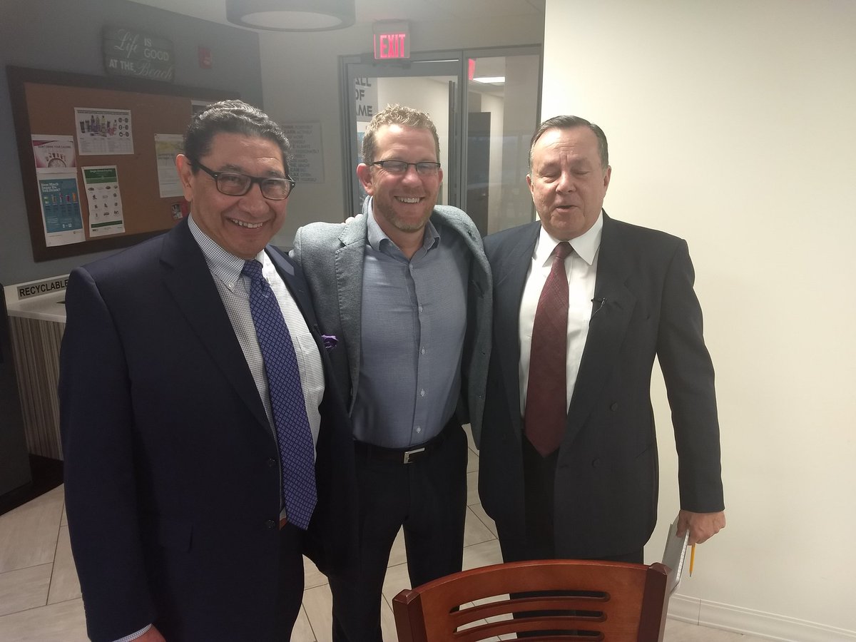 DisruptEdToday's tweet photo. @bkulak11 Brian Kulak with co-hosts Joe Asumendi and Al Cini outside the set of DisruptED TV at the TechXtend Studios. @TechXtendEDU @AskewKevin https://t.co/wT5tPpfwhd