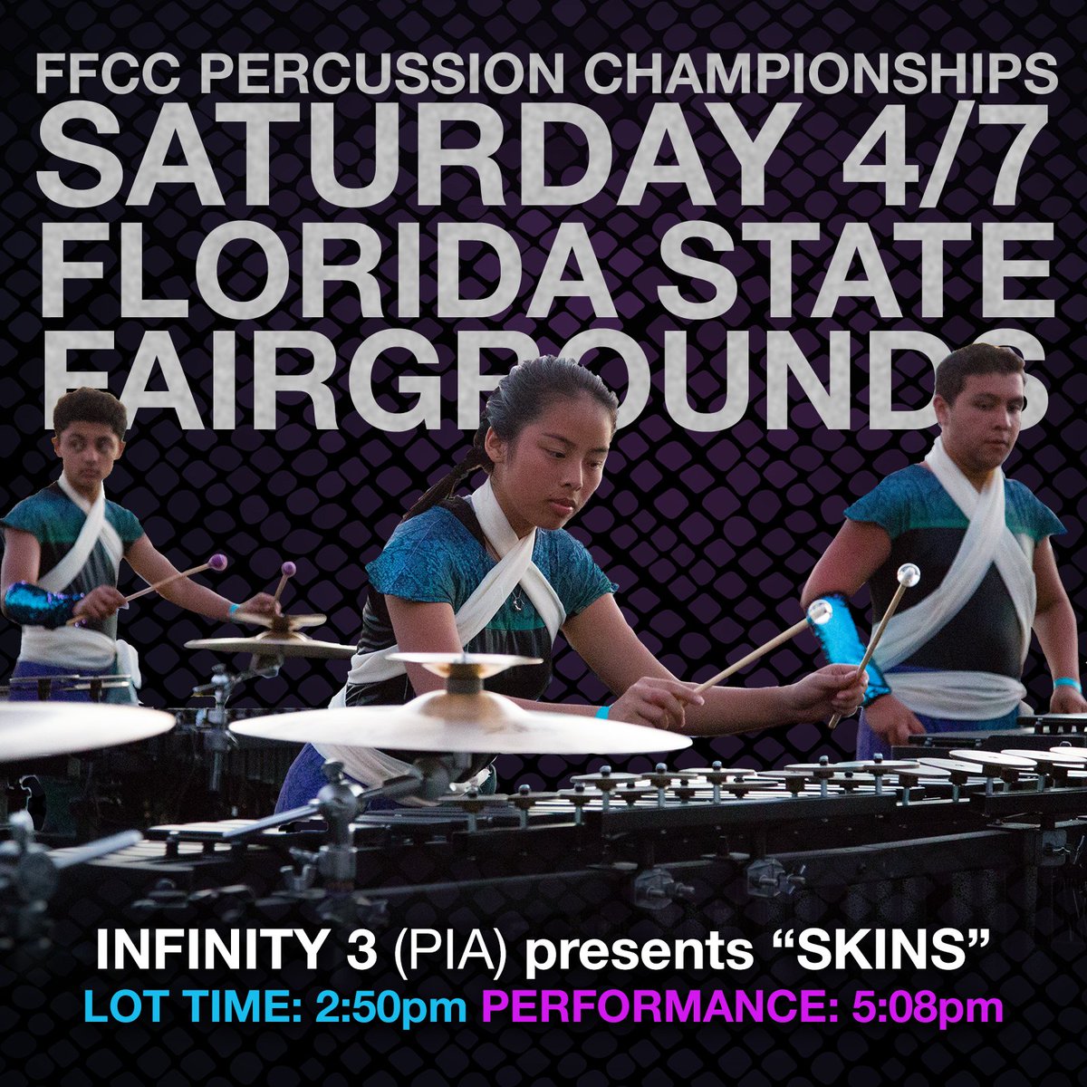 InfinityPerc's tweet image. INFINITY 3 (PIA) performs in their LAST COMPETITION of the 2018 season THIS SATURDAY in Tampa.

See all three Infinity Percussion Ensembles perform at the 2018 FFCC Percussion Championships on Saturday, April 7th
 at the Florida State Fairgrounds (Tampa)
ow.ly/wwUS30ja97W