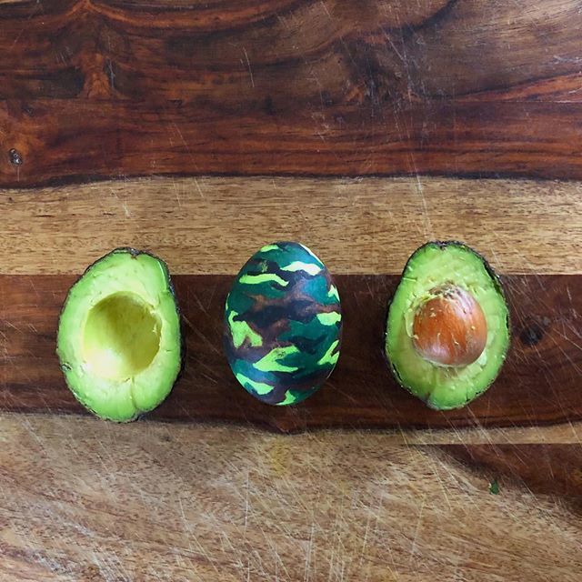 Is my avocado trying to pass as an egg? Or is my egg try’s no to pass as an avocado? 🤔🥑🥚 #camo #avocadoegg #paintedeggs ift.tt/2GtzIEs